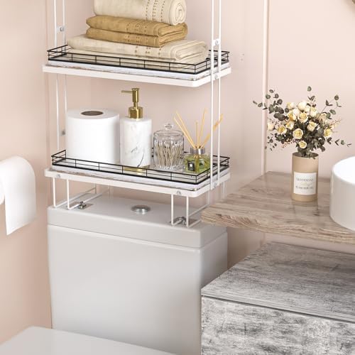 Bathroom Toilet Tank Tray, 13" Wood Toilet Paper Storage Basket Tray Back of Toilet Basket Organizer,Vanity Tray for Perfume Makeup Candle Decor, Black & Farmhouse White - Image 4
