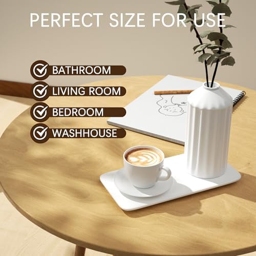 YEECOPON White Ceramic Bathroom Tray Rectangle Soap Tray Stone Vanity Tray - Image 3