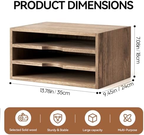 KIRIGEN Wooden Desk Organizer 3-Tier Letter Tray and Paper Sorter, Brown - Image 3