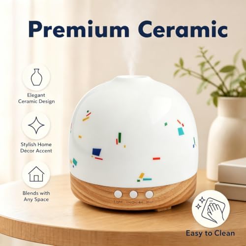 300ml Essential Ceramic Diffuser,Round Aroma Luruxy Porcelain Diffuser Night Light Captivating Exquisite Blue and White Patterned Elegance Nano Water Mist Humidifier - Image 4