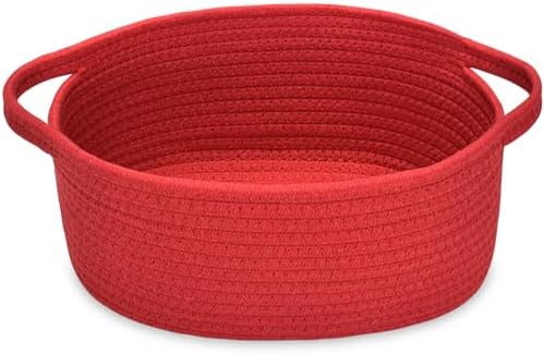 ABenkle Small Basket with Handles, Boho Decorative Rope Woven Dog Cat Toy Storage Bin Shelf Storage Organizer, Easter Christmas Gift Basket, 12"x8"x5" by ABenkle