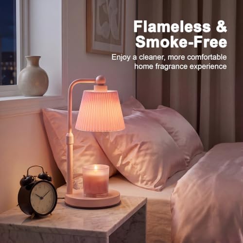 Candle Warmer Lamp with Timer, Pink Modern Candle Lamp for Home Decor, Electric Candle Warmer Lamp, Dimmable Wax Warmer for Jar Candles, Gift Box Included-Pink Pleats - Image 4