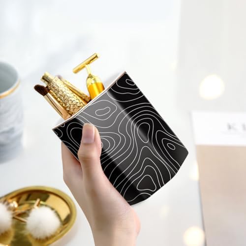 Black Pen Holder, Pencil Cup for Desk, Cute Desk Organizer, Durable Ceramic Decorative Makeup Brush Desktop Accessories, Stylish Stationery for Office, Home, Abstract Pattern - Image 4