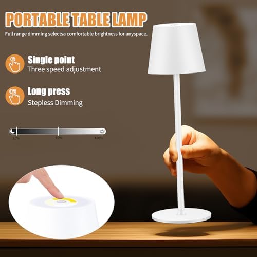 2 Pack Cordless Table Lamp,Portable LED Desk Lamp, 6000mAh Battery Operated, 3 Color Stepless Dimming Up, for Restaurant/Bedroom/Bars/Outdoor Party/Camping/Coffee Shop Night Light - Image 4