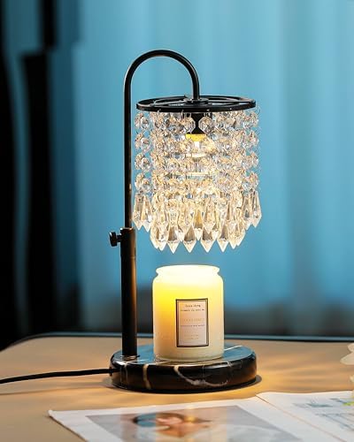 Candle Warmer Lamp with Timer Dimmer and 3 Bulbs, Candle Lamp Warmer with Marble Base for Adjustable Height, Crystal Candle Lamp for Jar Candles, House Warming Gifts Home Room Decor, Black by Newswell