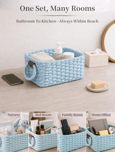 Small Wicker Baskets, 3 PCS Paper Rope Baskets for Shelves, Light - Image 6