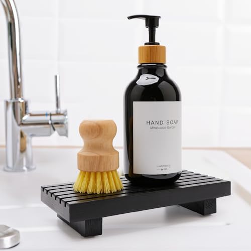 Black Bathroom Decor Wooden Counter Tray Sink Accessories Soap Dispenser - Image 2