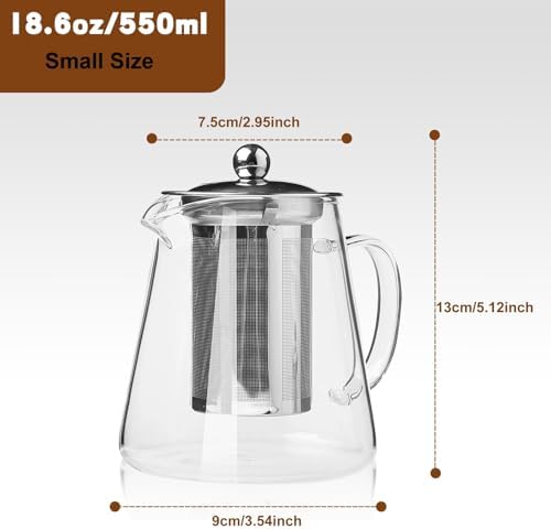 Glass Teapot, Tea Pot with Removable Infusers for Loose Tea, Borosilicate Glass Tea Kettle Tea Maker Stovetop for Party, Camping,Travel (550ML) - Image 3