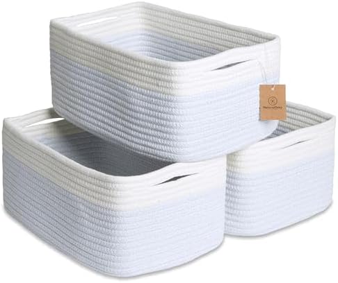 NaturalCozy 13.5”x8.5”x5.5” Rectangle Storage Baskets for Shelves 3 Pack | Cotton Rope Woven Small Baskets for Organizing | Small Storage Bins for Nursery, Bathroom, Closet, Shelf, Decorative by NaturalCozy