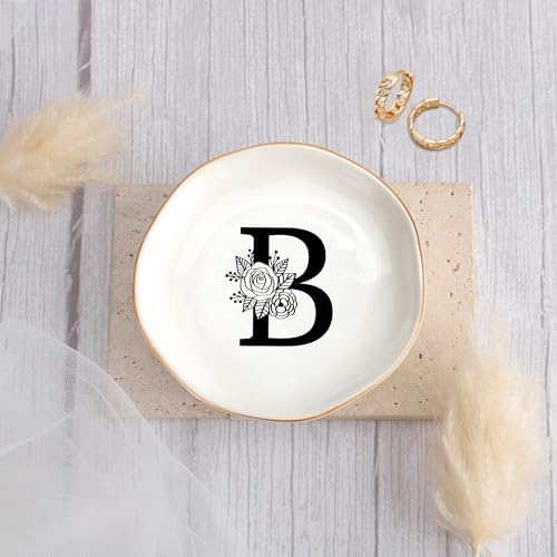 JoycuFF Initial B Ceramic Jewelry Tray, Bridesmaid Bride Gifts, Mothers Day Christmas Anniversary Engagement Birthday Gifts for Women Couples, Trinket Dish for Rings Earrings Necklaces Bracelets Keys - Image 2
