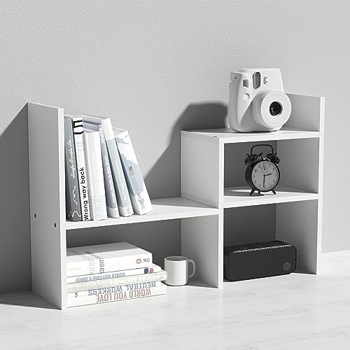 MASAKA B&W - Kawaii Storage Desktop Organizer for Your Desk Space, Double H Plants Display Shelf, Home Office Storage Rack Adjustable Stackable for Office, Dormitory (White*02) by MASAKABW