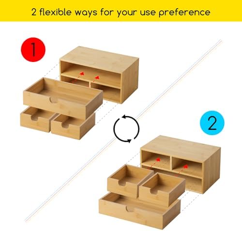 MEEDEN Bamboo Desk Organizer with Drawers: Desktop Storage Container - Image 6