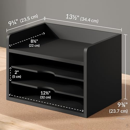 Ballucci File Organizer, 4-Tier Office Desk Organizer, Open Top Wood Paper Organizer for Classroom, Desktop Mail Sorter Paper Tray, Black - Image 4