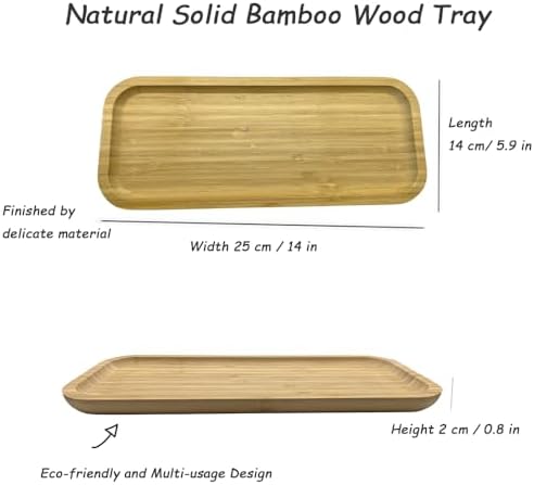 Wood Vanity Tray, Bathroom Counter Solid Bamboo Organizer, Toilet Tank Top Wooden Serving Plate for Dinner Tea Coffee (Natural Bamboo Color, 14 x 5.9 inch) - Image 2
