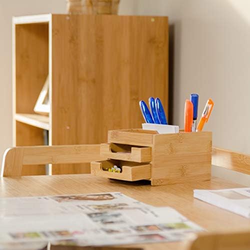 Relaxdays Bamboo Desk Organiser, Pen Holder, Desk Box Drawers, H x W x D: 9.5 x 12.5 x 15 cm, Natural - Image 2