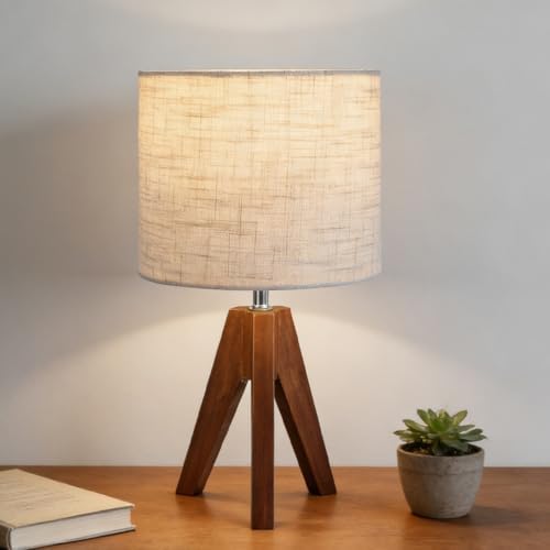 Tripod Table Lamp, Small Bedside Night Stand Lamp with 3 Colors, Decorative Lamp for Bedroom, Nursery, Living Room (Bulb Included) (Espresso Wood) by Unknown