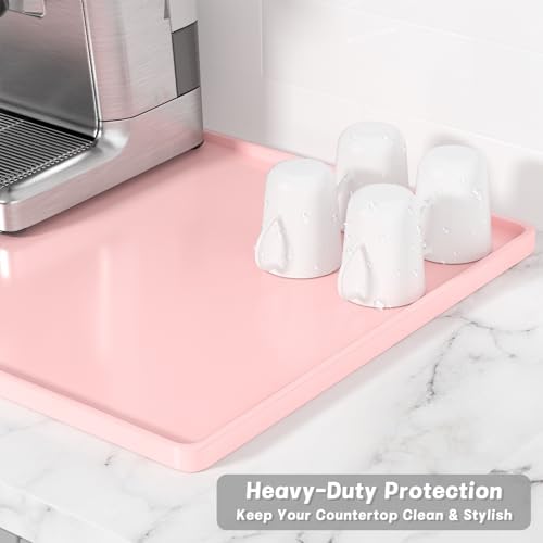 Rnivvi Silicone Coffee Mat, 12" x 19" Waterproof Raised Edge Coffee Bar Mats for Espresso Machine Station Accessories, Heat Resistant Dish Drying Pad for Kitchen Counter, Rubber Bar Decor Pad, Pink - Image 4