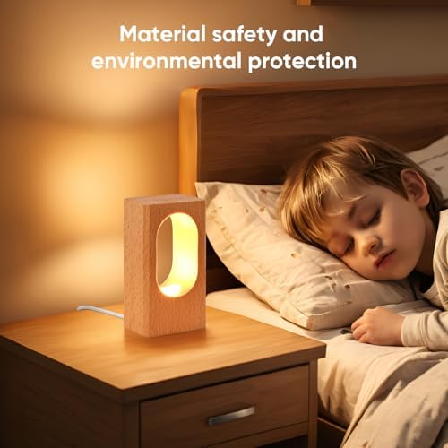 YIEONSHION LED Wood Desk Lamp, Dimmable Bedside Night Light for Bedroom, Creative Wooden Table Lamp, Warm Ambient Lighting, Unique Home Decor & Housewarming Gift - Image 6