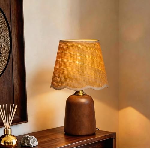 Small 13 Inch Dimmable Rubberwood Table Lamp by Unknown