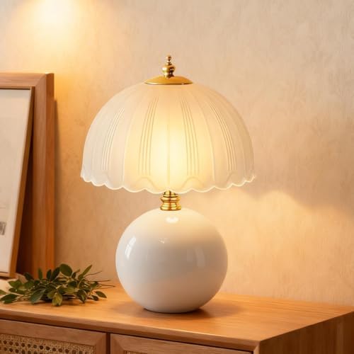 LONRISWAY Mushroom Table Lamp for Bedroom, Small Bedside Ceramic lamp for Living Room Nightstand, Cute Mini Modern Mid-Century Style Lamp, Unique Aesthetic Home Decor Lighting by LONRISWAY