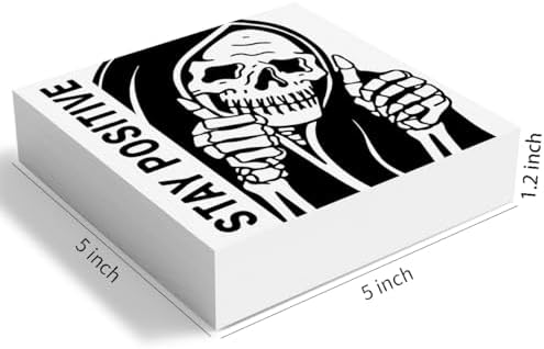 Inspirational Skeleton Man Wooden Box Sign Plaque Stay Positive White Wood Box Sign Rustic Art Home Office Shelf Desk Decor 5 x 5 x 1.2 Inches - Image 2