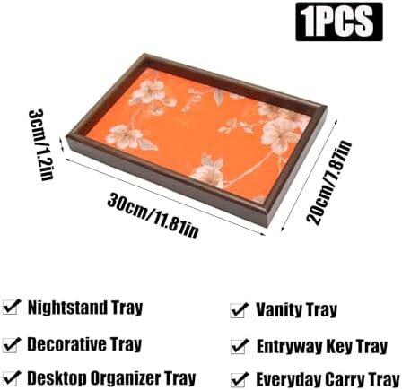 Wooden Valet Tray with Floral Base, Orange Vintage Blossoms - Image 2