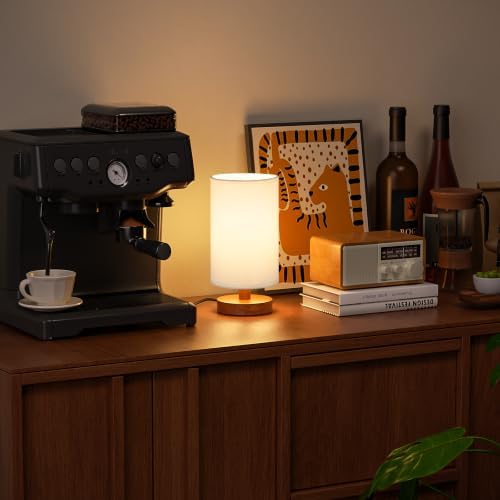 Fenmzee 8.5" Small Table Lamp for Bedroom - White Shade & Walnut Base - Image 6