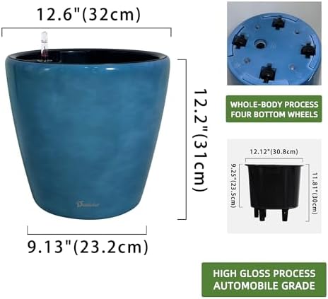 Dexceder 13x12 Self Watering Planter with Wheels (Peacock Blue Gradient) - Image 3