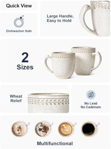 LE TAUCI Coffee Mugs Set of 6, Ceramic 18 oz Coffee Cups with Handle, Large Mug for Latte, Milk, Hot Tea, Cappuccino, Mocha, Cocoa, Microwave Oven Dishwasher Safe - 3.9 inch, Birch - Image 4
