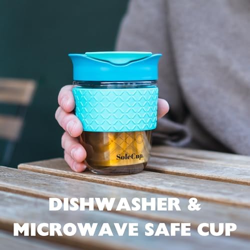 Travel Mug Loose Tea Infuser - Detachable Tea Strainer with Spillproof Lid - BPA-Free Reusable Glass Travel Coffee Cup with Silicone Band (Black, 12oz) - Image 5