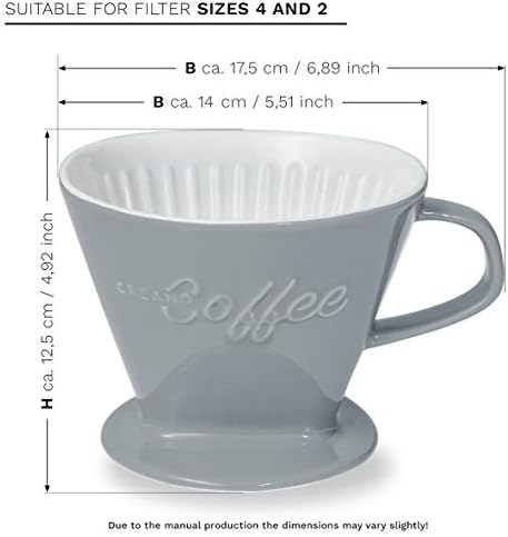 Creano XXL Porcelain Coffee Dripper Stone Grey - Ceramic Cone Brewer - Pour Over Coffee Maker - Filter Size 4 - huge and heavy quality 800gr/28oz - 6 Colours availeble - Image 2