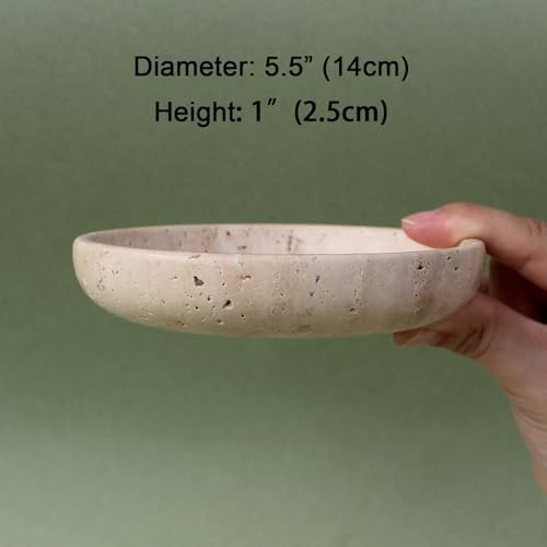 Nawgnail Natural Travertine Marble Jewelry Dish 5.5", Trinket Dish for Ring Earring, Gift for Woman Daugther(Beige Travertine) - Image 2