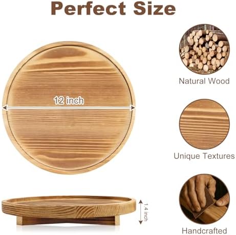12“ Large Round Wooden Tray for Bathroom Counter Kitchen Decor Lazy Susan - Image 3
