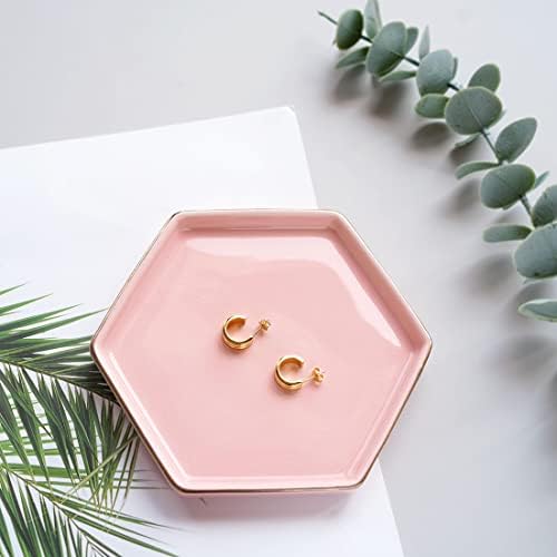 HANKOR 4.7 inch Ceramic Jewelry Dish Tray, Small Ring Holder Dish, Pink Catch All Trinket Tray for Keys Rings Earrings - Image 2