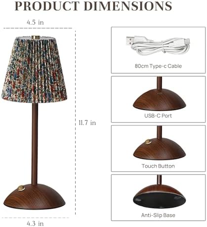 Small Vintage Cordless Table Lamp, Rechargeable Battery Operated Lamp with 3 Color Temperatures Stepless Dimming, Floral Bedside Nightstand Lamp for Bedroom, Living Room, Coffee Table, Bookshelf - Image 5