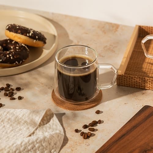 Double Wall Glass Coffee Mugs with Handle, 10oz Insulated Borosilicate Clear Cups for Latte Cappuccino Espresso Tea, Set of 4 - Image 2