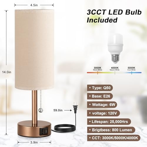 Brown Bedside Lamp for Bedroom Nightstand - Small Table Lamp with USB Ports - Image 2