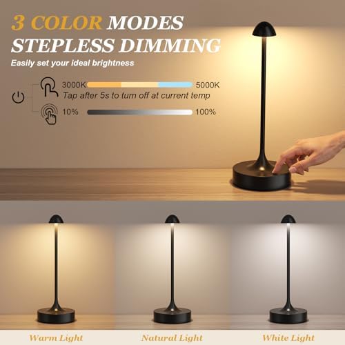 Cordless Rechargeable Table Lamp, Battery Operated Desk Lamp, Black, 2 Pack - Image 4