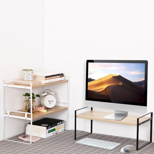 YGYQZ Desk Shelf Organizer, 1-Tier Desktop Bookshelf, Black & Wood - Image 3