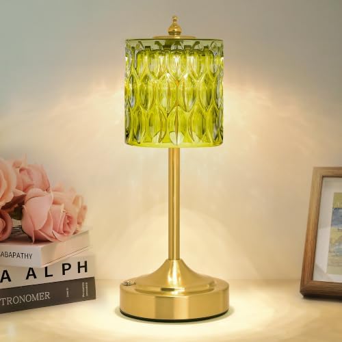 Cordless Table Lamp, 5200mAh Rechargeable Green Glass Touch Lamp by FFVU