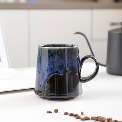 15oz Japanese style Handmade Ceramic Coffee Mug - Unique Pottery tea cup, Lead-free Artisanal stoneware ceramic tea mug, Dishwasher & Microwave Safe Coffee cup for office and home, Blue and Black - Image 4