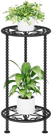 YINMIT Plant Stand Indoor, 2 Tier Small Plant Stand, 23" Tall Metal Spindle Poles Plant Stands, Corner Flower Pot Stand, Plant Tables Indoor (Flower Black, 23.2 In) by YINMIT