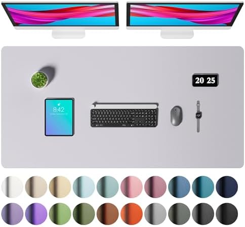 Aothia Faux Leather Desk Mat – Large Mouse Pad, Non-Slip PU Leather Blotter, Waterproof Writing Surface for Office and Home (Smoky Lavender, 47.2" x 23.6") by AothiaSimpleNaturalUnique