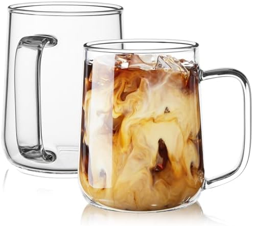 Glass Coffee Mugs, 16 oz Glass Coffee Cups Set of 2, Clear Borosilicate Glass Mugs with Handles for Cappuccino, Tea, Latte, Hot/Cold Beverages, Wine, Americano by Unknown