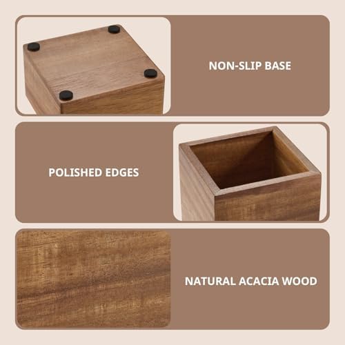 Desk Organizer Set of 3 - Acacia Wood Office Desk Accessories - Desk Organizers and Accessories for Women Men - Set incl. Pencil Pen Holder, Paperclip Storage and Sticky Note Holder - Image 7