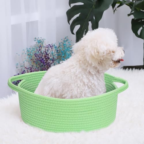 ABenkle Small Basket with Handles, Boho Decorative Rope Woven Dog Cat Toy Storage Bin Shelf Storage Organizer, Easter Christmas Gift Basket, 12"x8"x5" - Image 5
