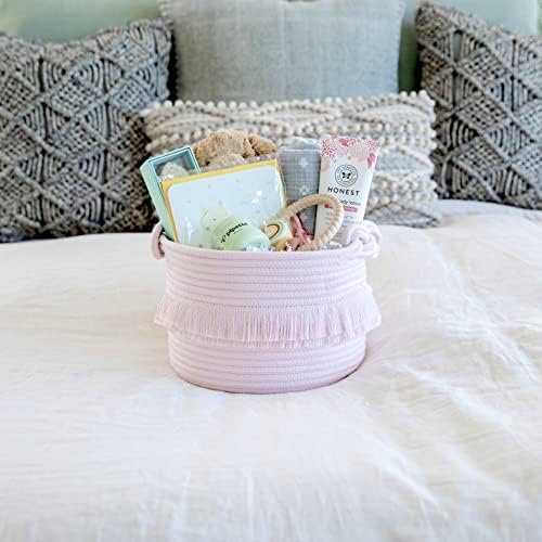 NaturalCozy 3-Piece Decorative Storage Basket Set – Pink Cotton Rope Small Woven Baskets for Organizing for Nursery Baby Stuff, Gift, Vanity, Montessori, Dog Cat Toy Bin, Planter, Bathroom Shelves - Image 5