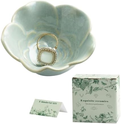 Mecaikru Ceramic Flower Jewelry Dish, 3.5 in Ring Tray with Gift Box & Card by Mecaikru