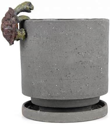 Nihow Ceramic Plant Pot with Resin Figure for Idoor Plants,5.7 Inch,Gray by Nihow
