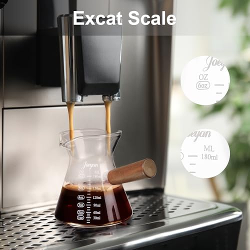 Joeyan 6 oz Glass Measuring Cup with Double Spouts,Clear Borosilicate Espresso Shot Glasses with Wooden Handle,Milk Creamer Frothing Pitcher Barista Coffee Carafe - Image 3